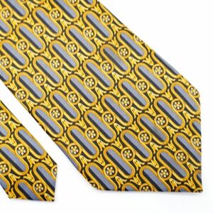 Paul Fredrick Blue Gold Print Baroque Italian Silk Tie Wide